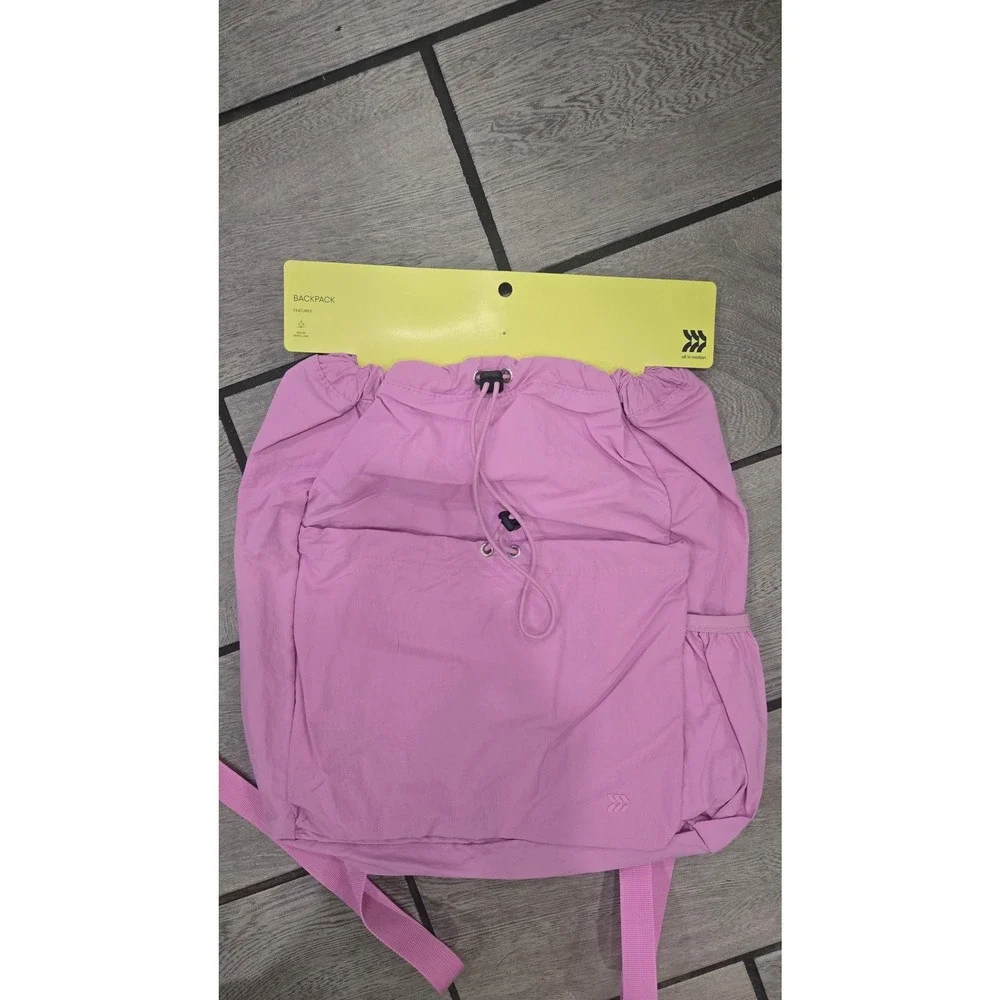 All in Motion Pink Drawstring Backpack Water Repellent Recycled Nylon Bag NWT